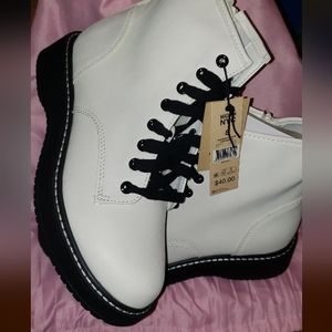 NYC MADDEN MOTO LACE UP NAPPA BOOTIE BOOTS SIZE 8